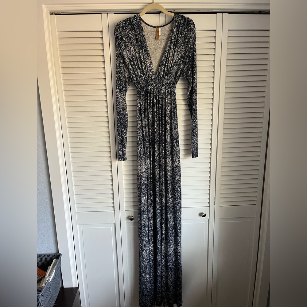 Rachel Pally Caftan Maternity Maxi Dress in Navy with Geometric Design